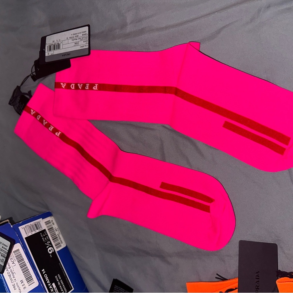 Prada Men's Vibrant Pink Athletic Socks
